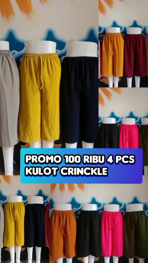 [PROMO] COD ISI 4 Pcs Celana Kulot Pendek Crinkle Airflow 7/8 Allsize Fit to XL Santai Low Waist Polos Hitam Putih Karet Melar Shorts Wanita