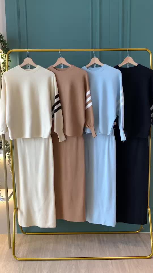 SET7219 Dolman Sleeves Top n Skirt Knit Set