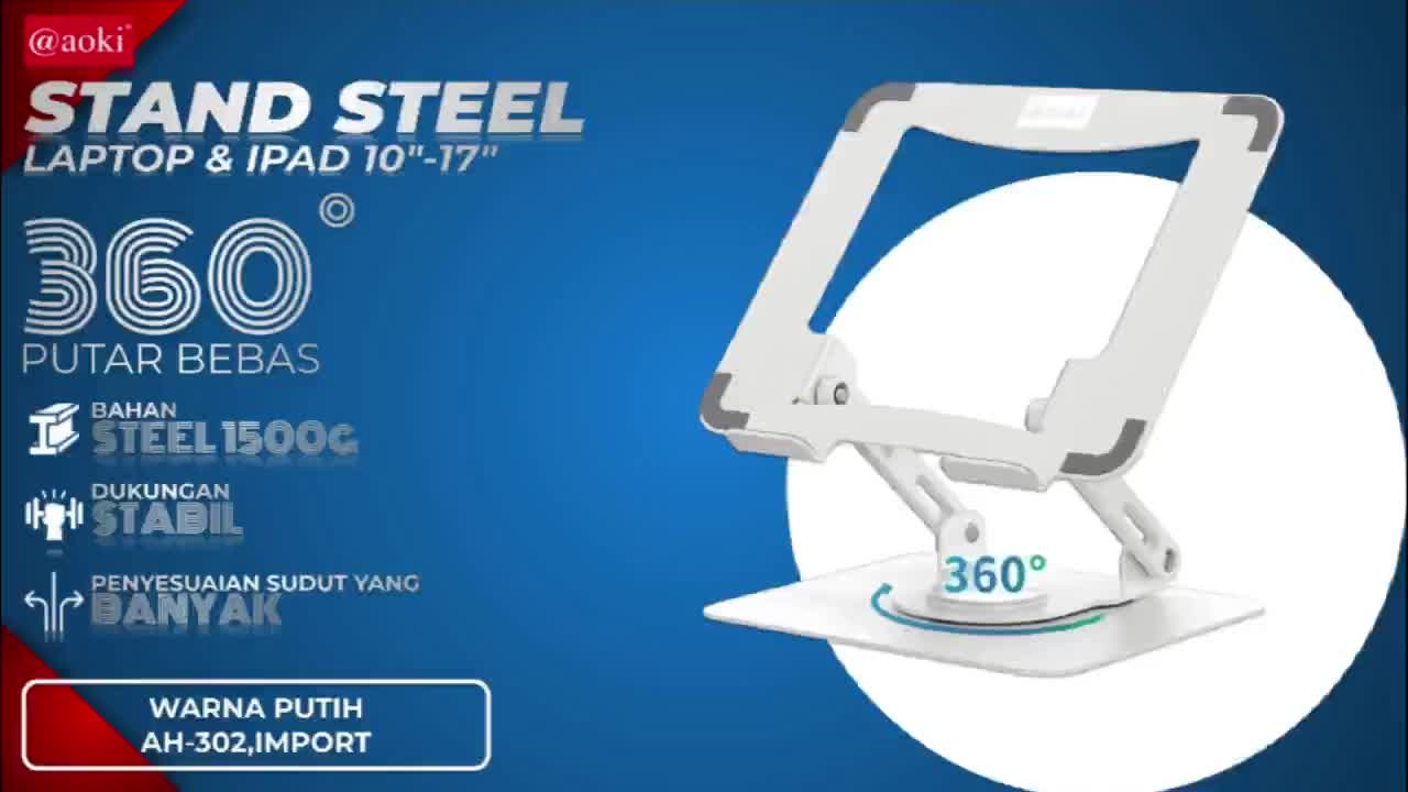 AOKI Laptop Stand dengan 360° Rotasi Base, Penstabil Komputer Ergonomis untuk Meja, Ketinggian dan Sudut Dapat Disesuaikan, Gantungan Laptop Lipat, Penyangga Logam Stabil Mendukung Notebook PC 10-15.6" Computer