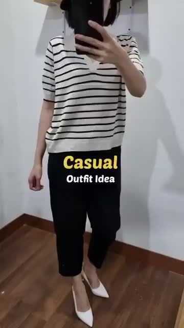 BLOUSE WANITA KOREA STRIPE Hitam Navy Baju rajut salur wanita Atasan knitwear basic