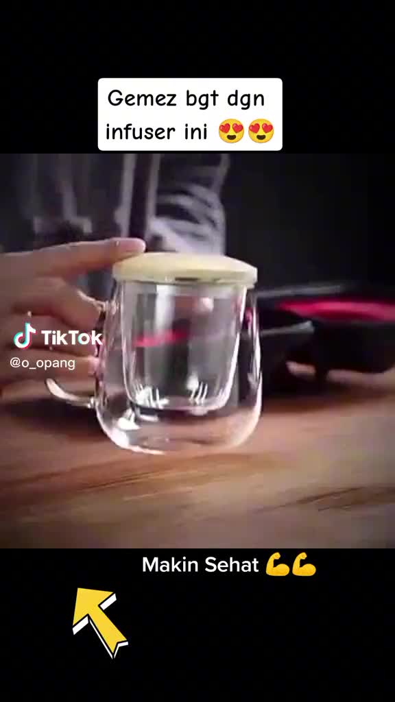 Gelas Saringan Rempah Kaca Tahan Panas Tutup Kayu Gelas Cangkir Teh Tea Cup Mug with Infuser Filter Pengemasan Double Safety Gratis Packing Extra Bubble
