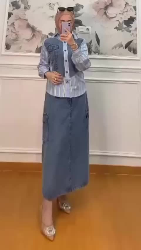 OOTD - Setelan Rok Jeans Wanita Eliya Salur