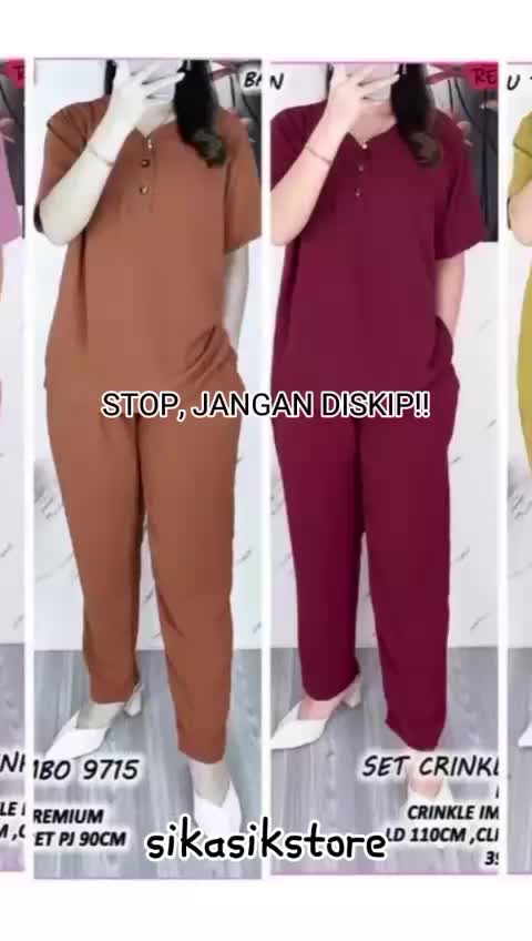 Setelan Crinkle Airflow Celana Panjang Lengan Pendek - 2 Pcs, Bahan Cringkle Air flow Premium - Kulot Wanita Baju Atasan dewasa