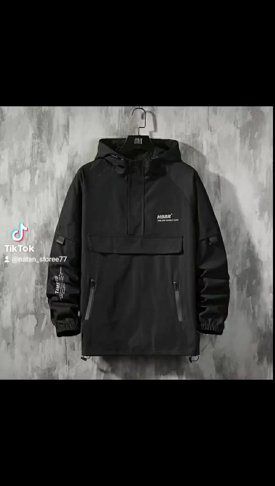 Jaket Cagoule Simple Wangkers HBBR High quality Hitam Kantong Panjang