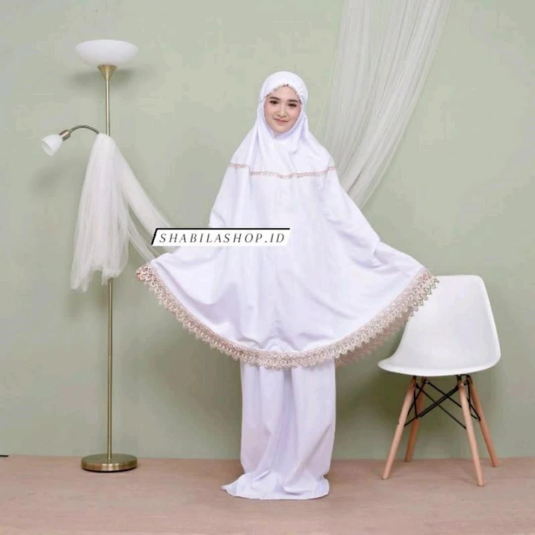 SHABILA Mukena Dewasa SYAIMA Katun Mikro Renda Zipper Atasan Bawahan Lembut Nyaman
