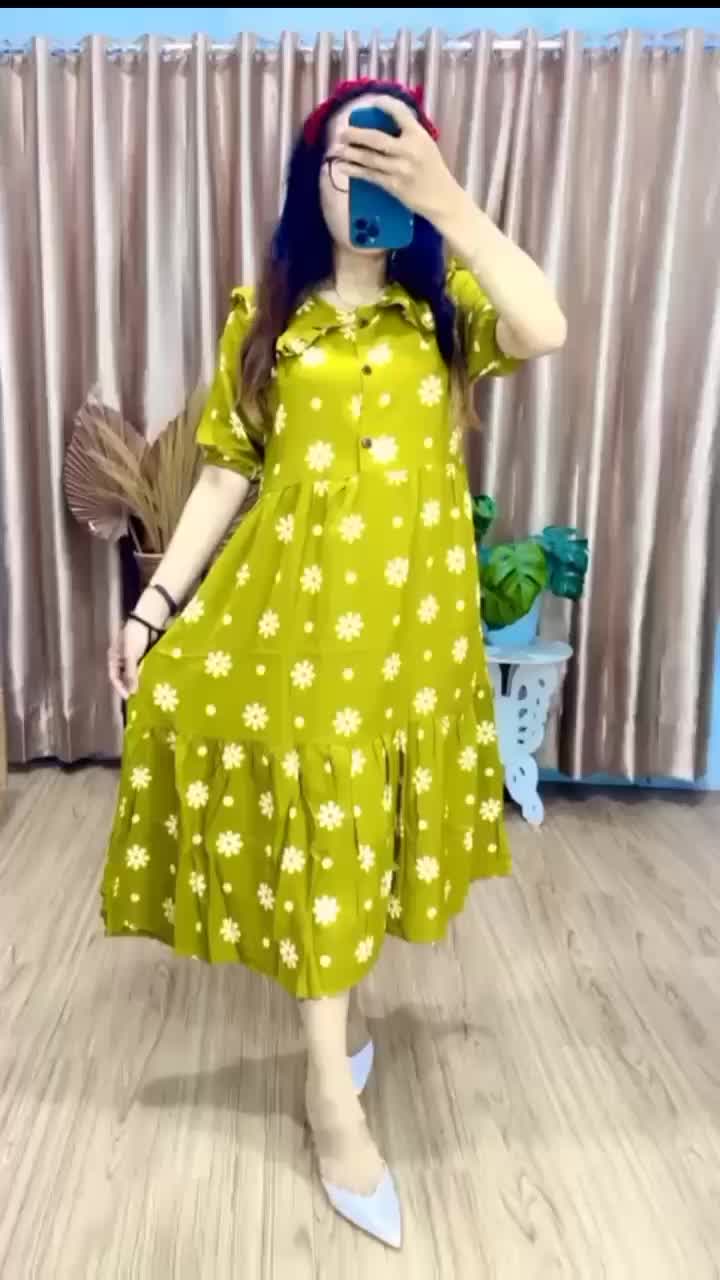 Daster Dress Kirana Rayon Adem Motif Busui Tali Ruffle Melingkar Katun