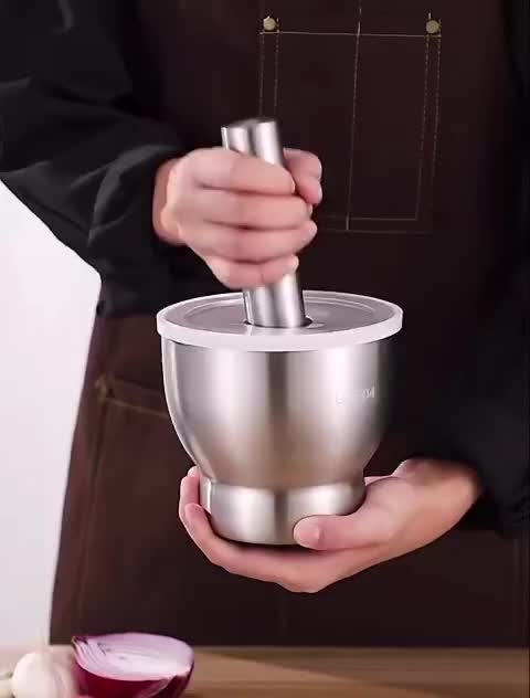 PINGPING - Cobek Stainless  / ulekan Stainless / Tumbukan Bumbu Dapur Dengan Tutup Alat Steel