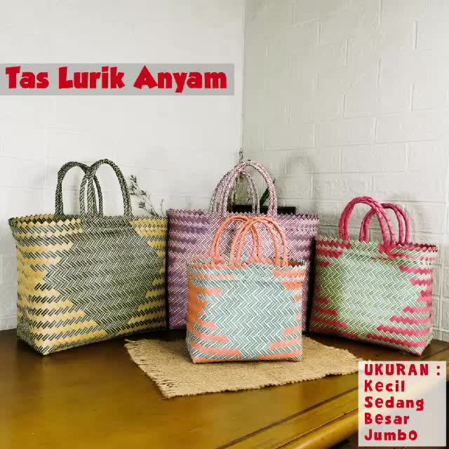 Tas Anyam Plastik Lurik Double Handle 2 Warna - Kecil, Sedang, Besar, Jumbo