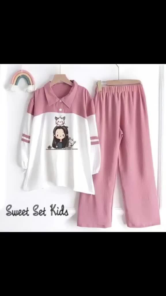 stelan anak terbaru viral crinkle airflow import usia 3 tahun sampai 12 tahun baju anak amala set kids terbaru 2023 Lengan panjang Polos Setrip Celana Lengan panjang Fashion