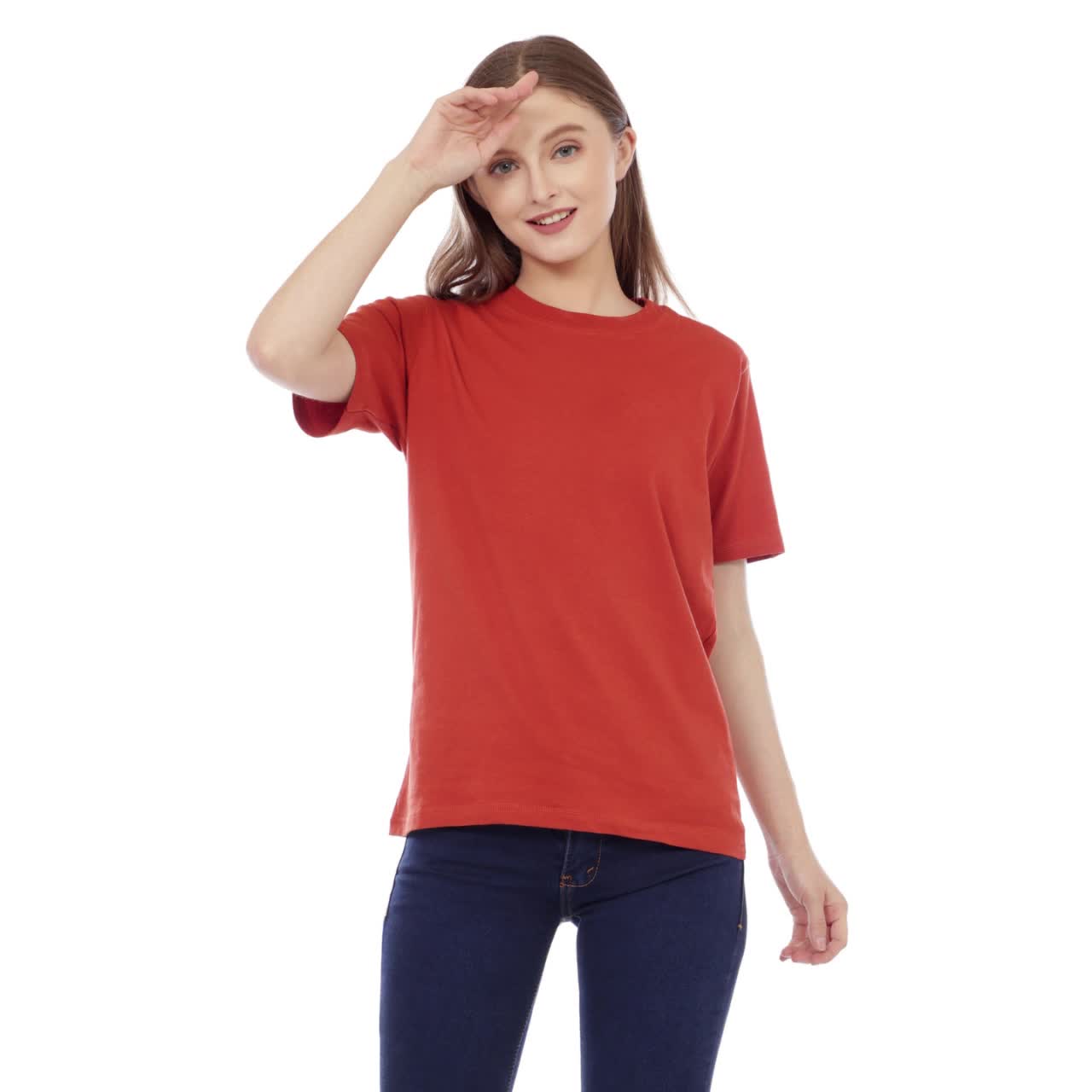 Kaos Polos Wanita Oneck Lengan Pendek Bahan Katun Combed 30s Warna Teracota