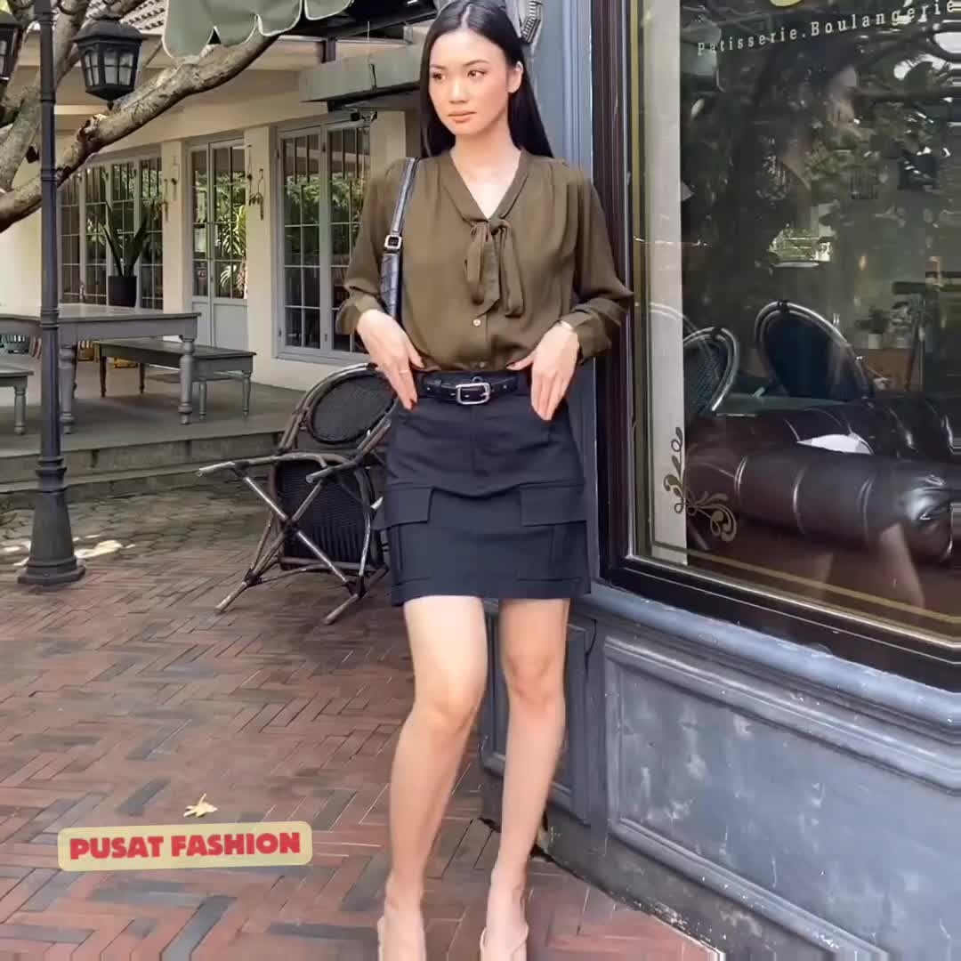 Ruby Rok Mini Kargo Bawahan Wanita Sexy Santai Slim Fit Polos Katun Twill Hitam Pendek Casual Cewek rok