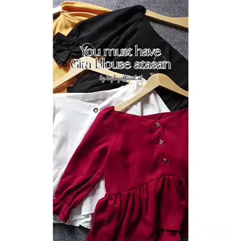 Key - 0317 GITA Top Peplum XL Moscrepe Halus Good Quality / Blouse Wanita Kancing Baju Casual Panjang Dewasa Basic Motif Bambu Karet Pundak Lengan