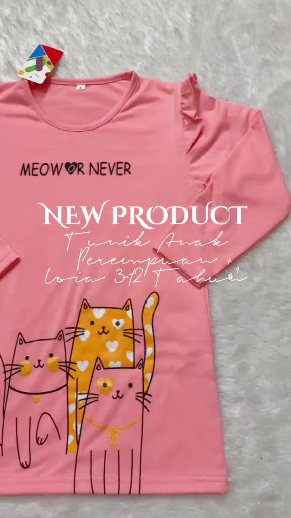 Baju Anak Perempuan Lengan Panjang Usia 3-12 Tahun Motif MEOW NEVER Fashion
