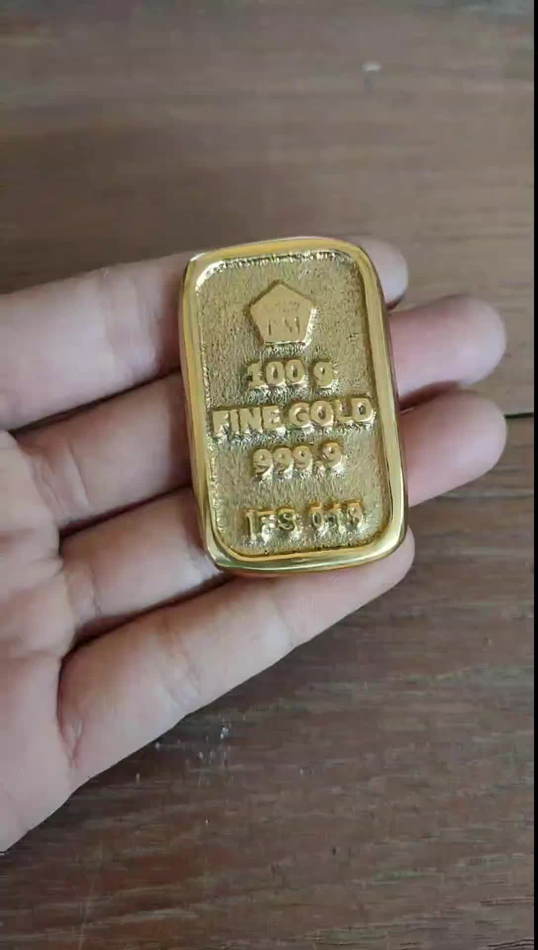 Miniatur Emas Batangan 100 gr Diecast Fine Gold 999.9 Kuningan Dompet