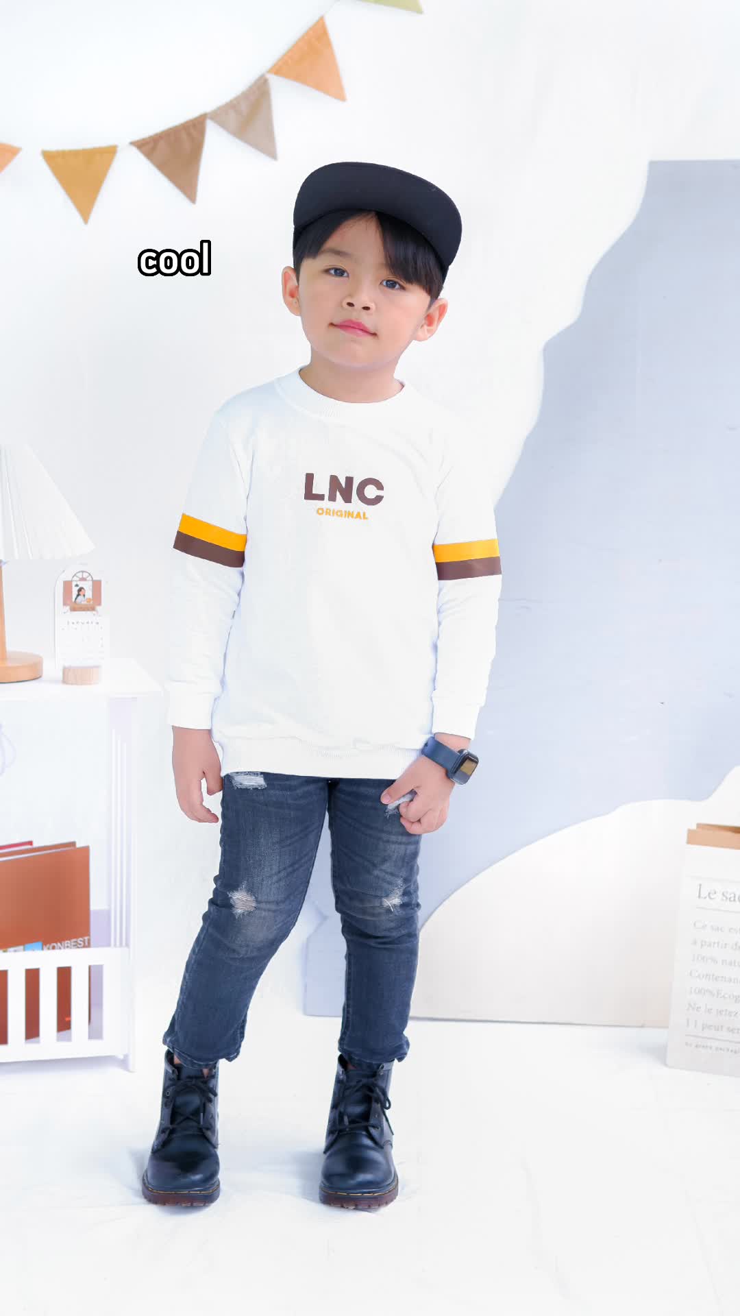 Lily And Clark Sweater Anak Laki-Laki Casual Warna Putih Salur Combine ST14 Fashion