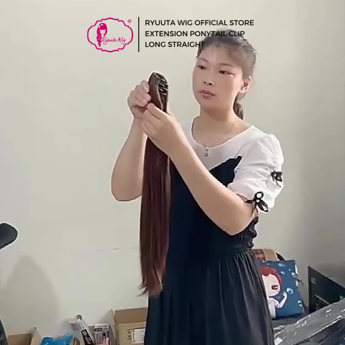 Ryuuta Wig Extension Ponytail Jepit Lurus Panjang Hitam Coklat