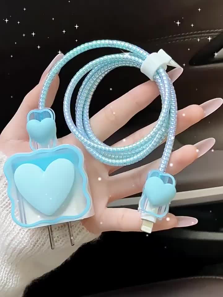 Untuk iPhone Type C Pelindung Kabel Carger Set 5in1 Pelindung Adaptor Pelindung Kepala Charger Case Carger Motif Bervariasi