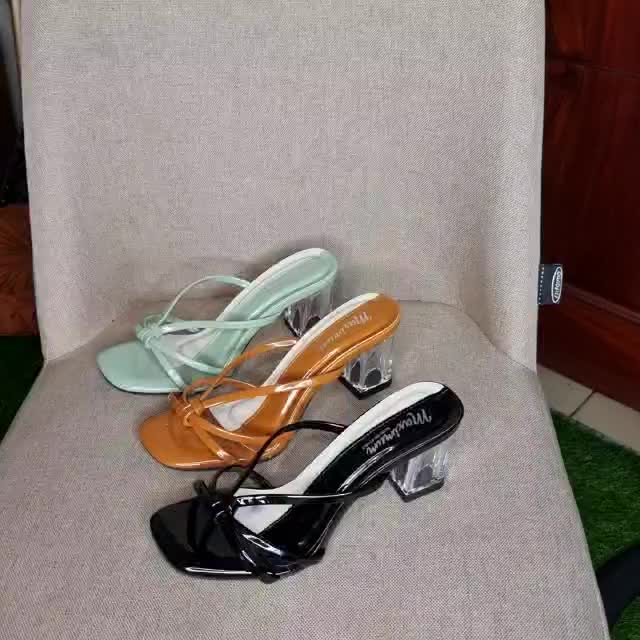 MS - Suzy Sepatu Wanita Heels Hak Kaca Tatak 2 Warna sandal